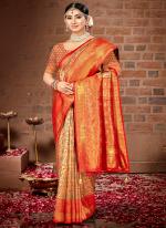 Silk Orange Traditional Wear Weaving Saree